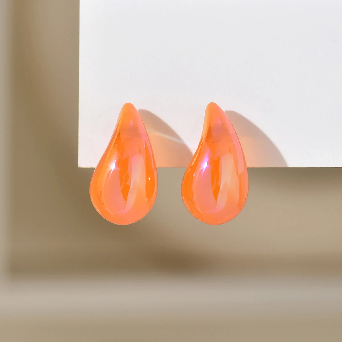 Boucles d'oreilles resine gouttes oranges - Orange