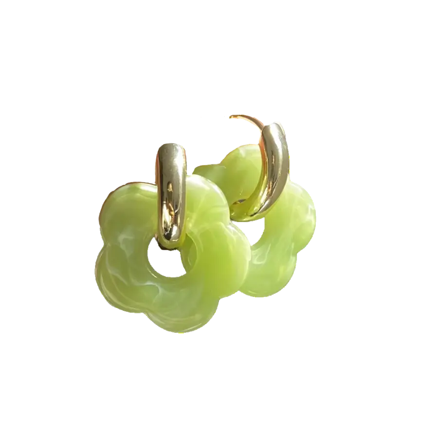 Boucles d'oreilles resine vertes fleur