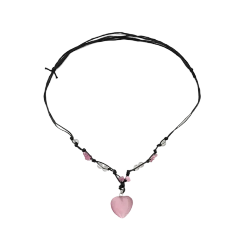 Collier resine coeur rose - Rose