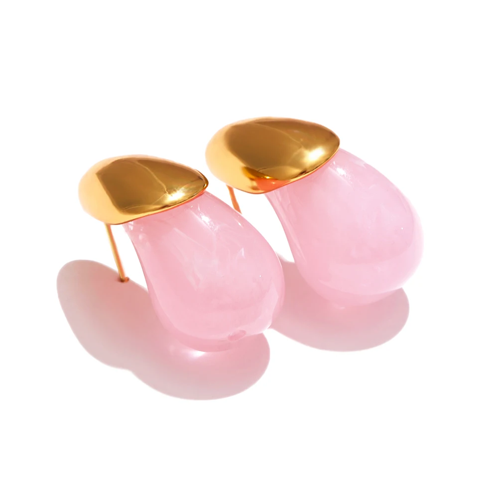 Boucles d'oreilles résine gouttes roses et or
