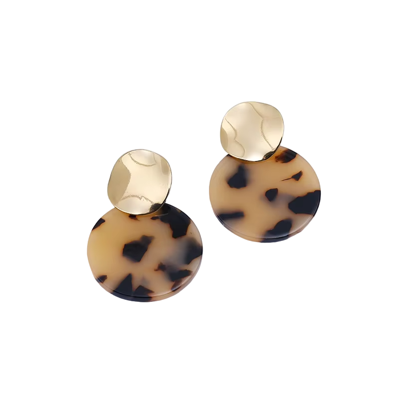 Boucles d'oreilles resine rondes marron léopard