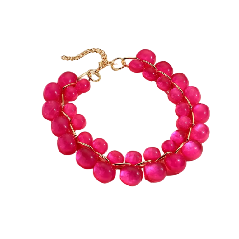 Collier perle resine rose