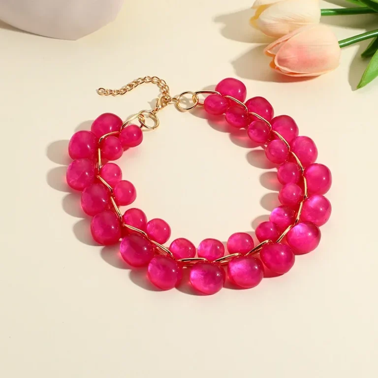 Collier perle resine rose