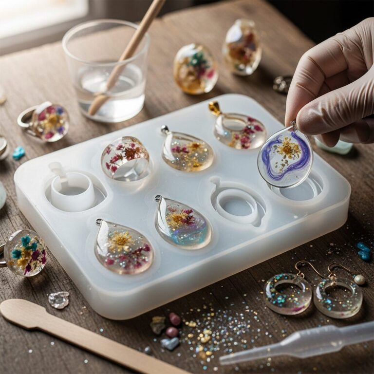 Explorez le moule en silicone pour resine, l’outil indispensable des bijoux faits main. Démoulage facile, flexibilité durable et détails nets pour inclure fleurs, paillettes et pigments. Créez bagues, pendentifs et boucles d’oreilles uniques, alliant transparence et artisanat.