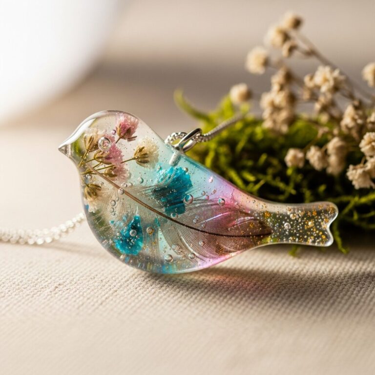 Oiseau en resine: bijoux en résine faits main qui racontent une histoire unique. Transparence, couleurs et légèreté se mêlent pour sublimer nature et art. Découvrez des pièces irisés et authentiques, conçues pour sublimer votre style.