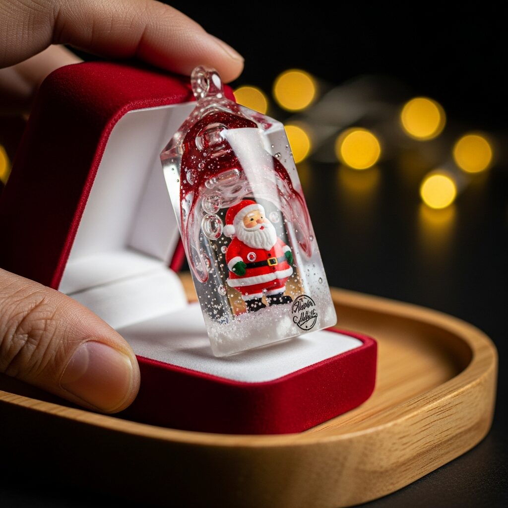Découvrez pere noel en resine, création artisanale en résine transparente où la magie des fêtes prend vie. Fait main, léger et unique, idéal comme bijou décoratif ou pièce collector. Commandez en ligne et soutenez l'artisanat authentique.